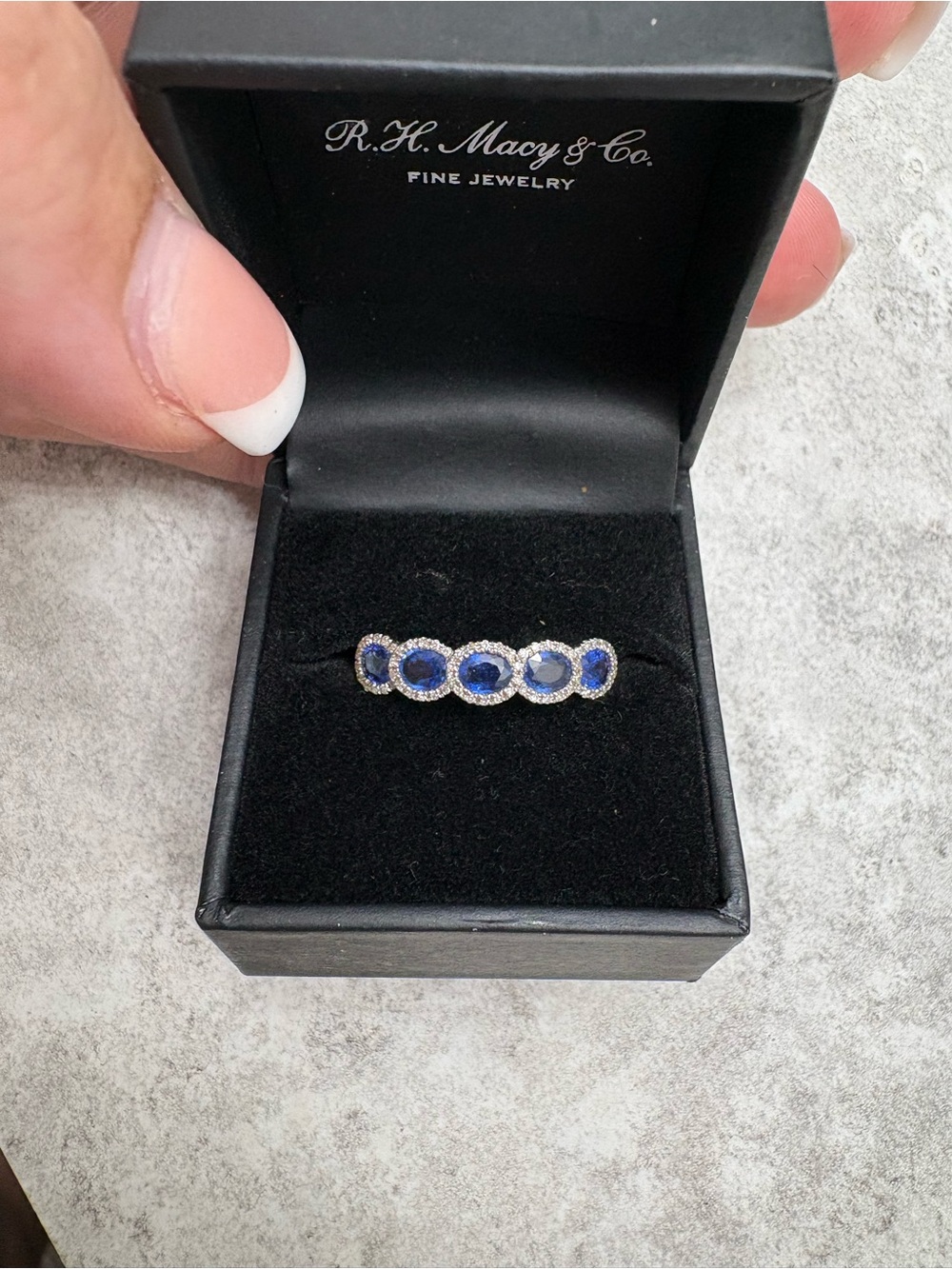 Blue Sapphire Five-Stone diamond Halo Ring